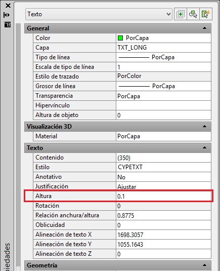 cambiar la altura de texto en AutoCAD