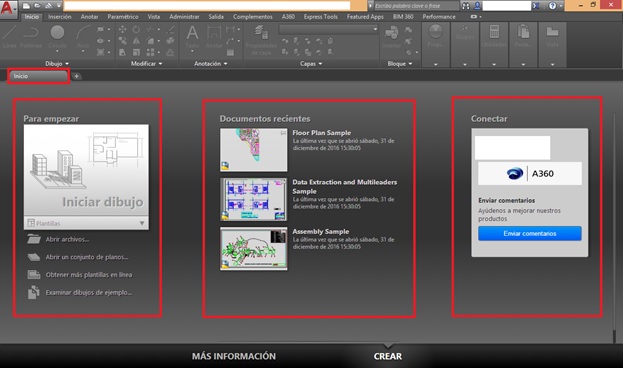 Primeros pasos en autocad pantalla de inicio