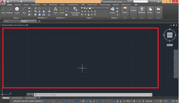 pantalla de dibujo de autocad