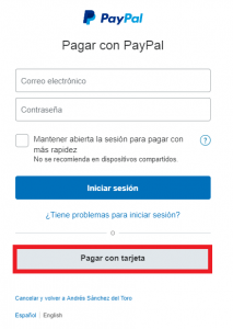 Pagar con tarjeta en PAYPAL