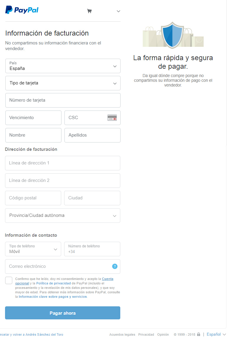 Cooperativa Tropezón ideología Pagar con tarjeta PAYPAL - AndréS del Toro - Automatización CAD