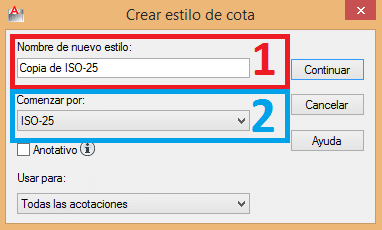 Menu crear estilo de cota en autocad
