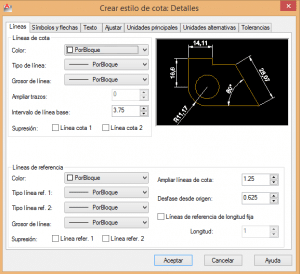 Cuadro de dialogo propiedades de cota autocad