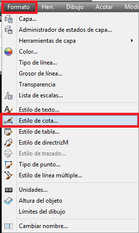 Menu crear estilo de cota en autocad