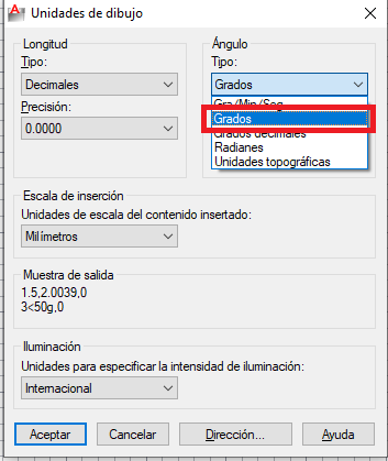 Gradianes grados centesimales AutoCAD